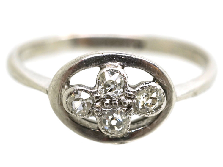 Art Deco 18ct White Gold Ring Set With Four Diamonds