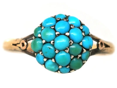 Edwardian 9ct Gold & Turquoise Cluster Ring