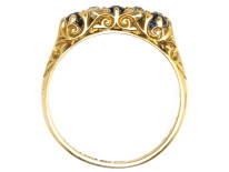 Edwardian 18ct Gold, Sapphire & Diamond Chequerboard Ring