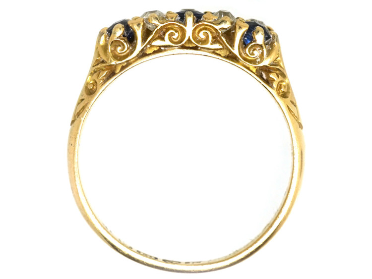 Edwardian 18ct Gold, Sapphire & Diamond Chequerboard Ring