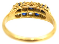 Edwardian 18ct Gold, Sapphire & Diamond Chequerboard Ring
