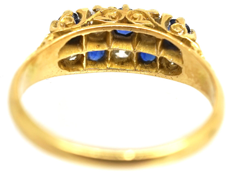 Edwardian 18ct Gold, Sapphire & Diamond Chequerboard Ring