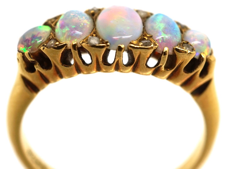 Edwardian Opal & Rose Diamond Five Stone Ring