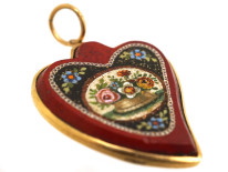 Georgian 15ct Gold Weeping Heart Micro Mosaic Pendant