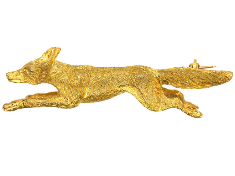Edwardian 15ct Gold Running Fox Brooch