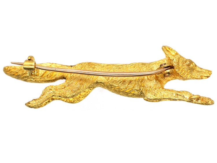 Edwardian 15ct Gold Running Fox Brooch