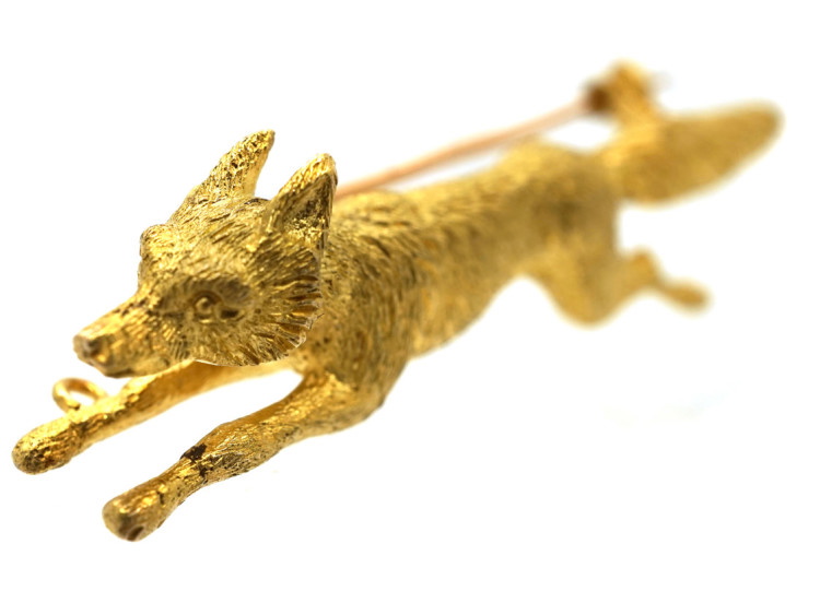 Edwardian 15ct Gold Running Fox Brooch