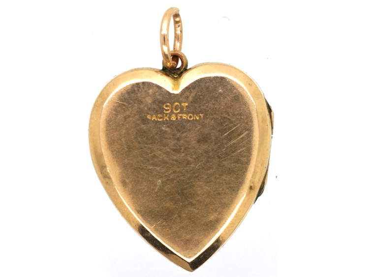 Edwardian 9ct Back & Front Heart Shaped Locket Set With a Rose Diamond