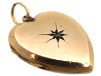 Edwardian 9ct Back & Front Heart Shaped Locket Set With a Rose Diamond