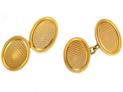 Art Deco 9ct Gold Engine Turned Cufflinks