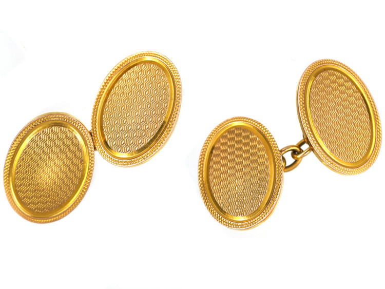 Art Deco 9ct Gold Engine Turned Cufflinks
