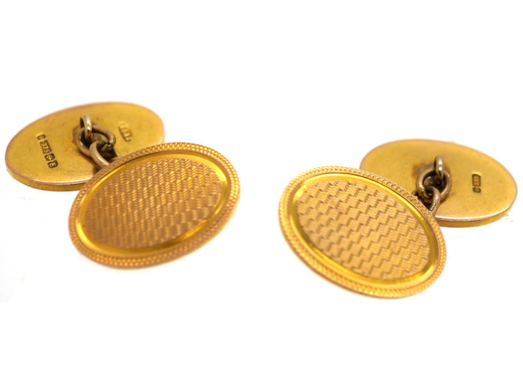 Art Deco 9ct Gold Engine Turned Cufflinks