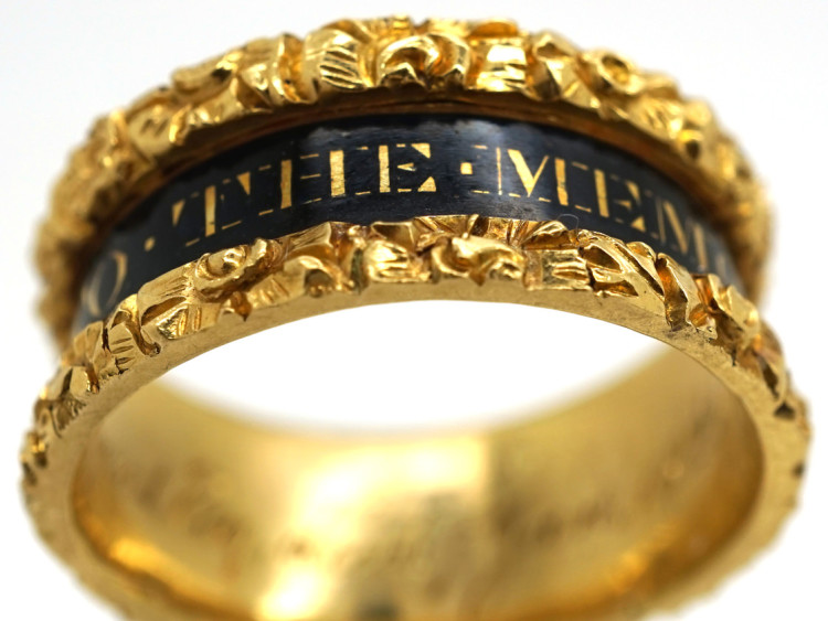 Georgian 18ct Gold & Enamel Mourning Ring for William Dent