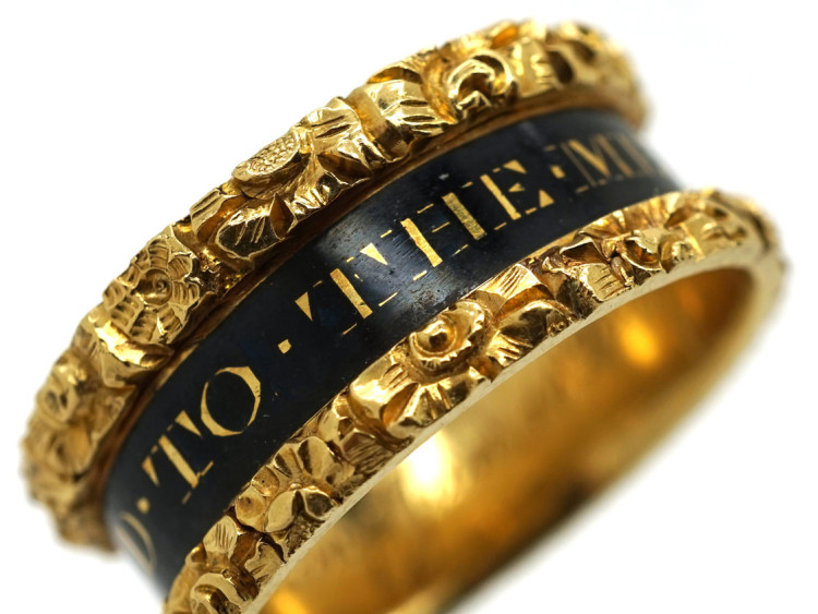 Georgian 18ct Gold & Enamel Mourning Ring for William Dent