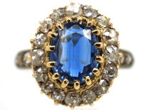 Edwardian 18ct Gold Oval Sapphire & Diamond Ring