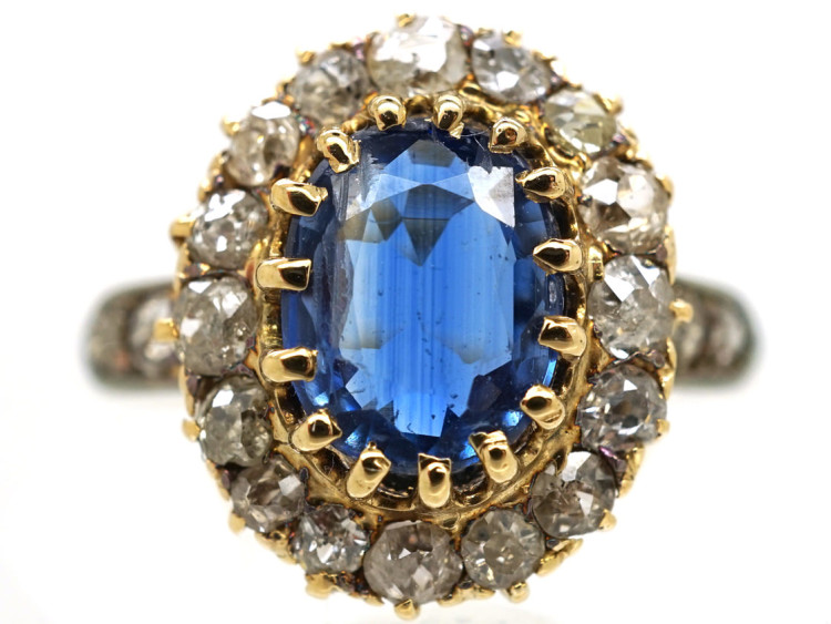 Edwardian 18ct Gold Oval Sapphire & Diamond Ring