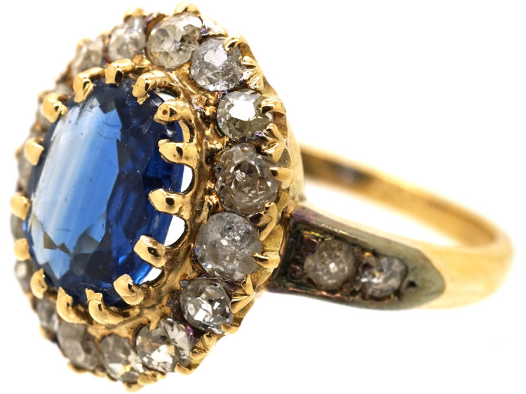 Edwardian 18ct Gold Oval Sapphire & Diamond Ring