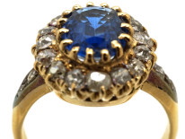 Edwardian 18ct Gold Oval Sapphire & Diamond Ring