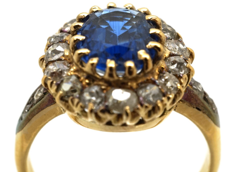 Edwardian 18ct Gold Oval Sapphire & Diamond Ring