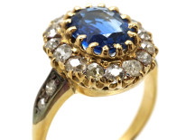 Edwardian 18ct Gold Oval Sapphire & Diamond Ring