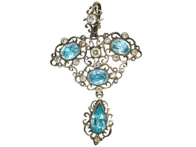 Edwardian Silver & Blue & White Paste Pendant