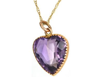Edwardian Amethyst Heart Pendant on 9ct Gold Chain