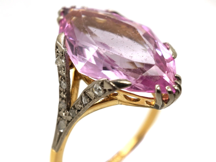 Edwardian 18ct Gold, Synthetic Pink Spinel & Rose Diamond Ring