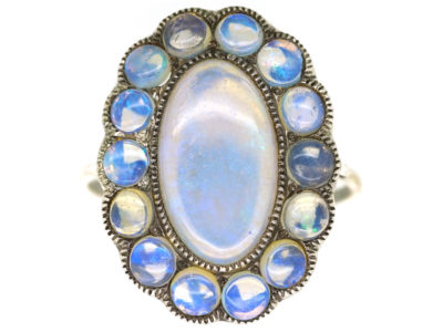 Silver Arts & Crafts Oval Ring Set With Water Opals