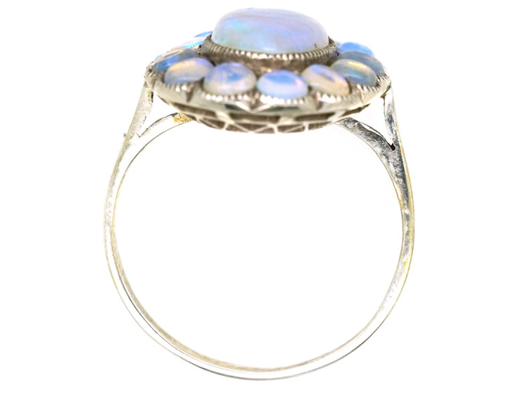 Silver Arts & Crafts Oval Ring Set With Water Opals