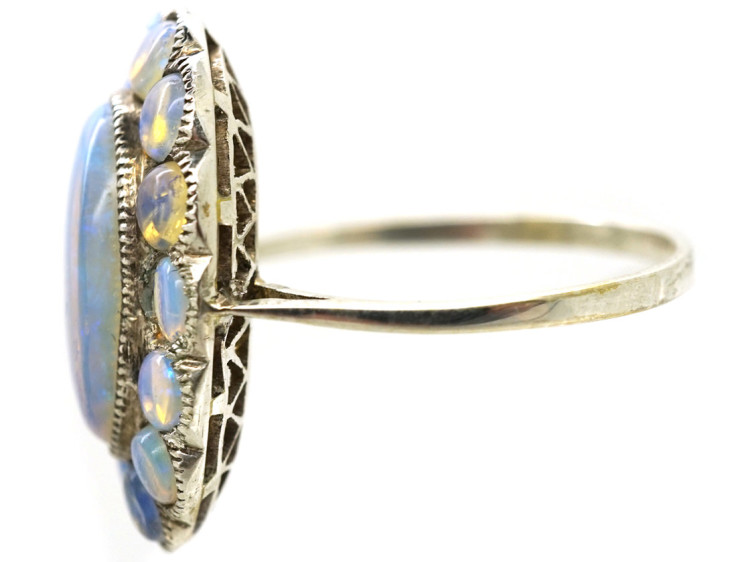 Silver Arts & Crafts Oval Ring Set With Water Opals