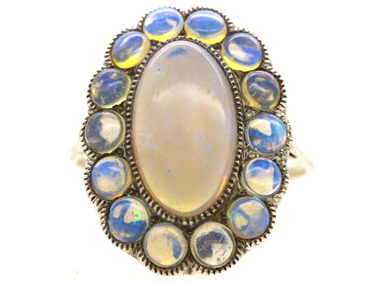 Silver Arts & Crafts Oval Ring Set With Water Opals