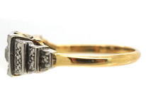 Art Deco 18ct Gold, Platinum & Diamond Solitaire Ring With Stepped Diamond Set Shoulders