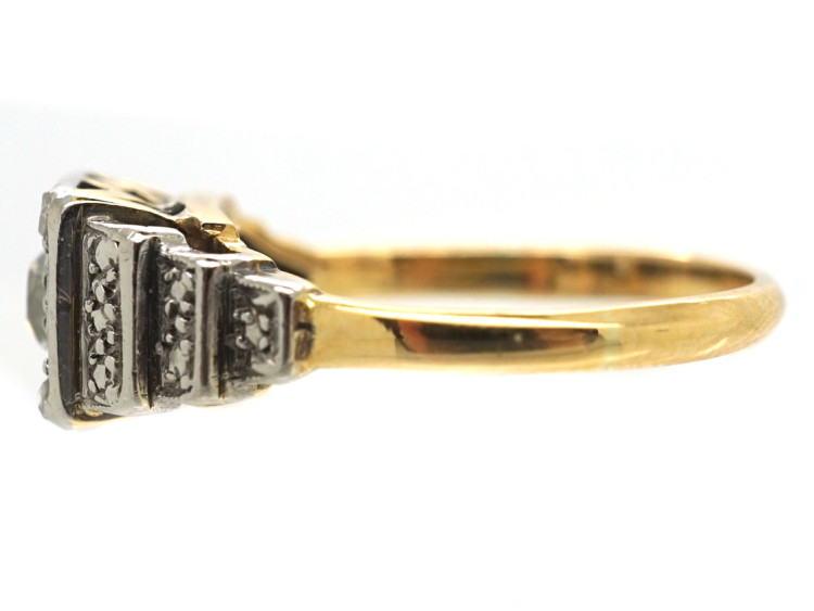 Art Deco 18ct Gold, Platinum & Diamond Solitaire Ring With Stepped Diamond Set Shoulders