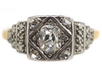 Art Deco 18ct Gold, Platinum & Diamond Solitaire Ring With Stepped Diamond Set Shoulders