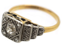 Art Deco 18ct Gold, Platinum & Diamond Solitaire Ring With Stepped Diamond Set Shoulders