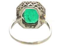 Art Deco 18ct White Gold & Platinum, Emerald & Diamond Ring
