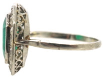 Art Deco 18ct White Gold & Platinum, Emerald & Diamond Ring