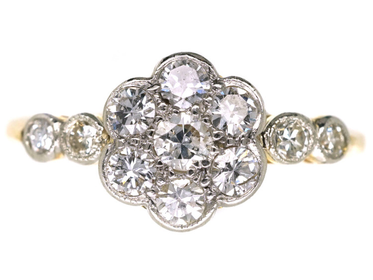 Edwardian 18ct Gold, Platinum & Diamond Cluster Ring