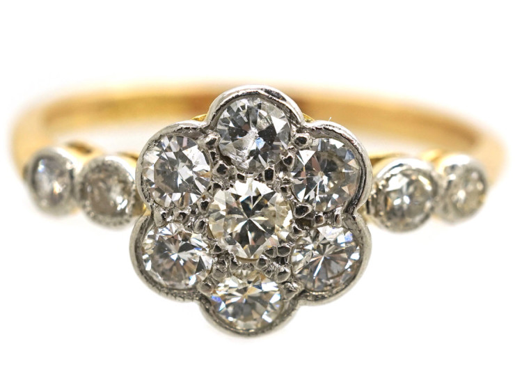 Edwardian 18ct Gold, Platinum & Diamond Cluster Ring