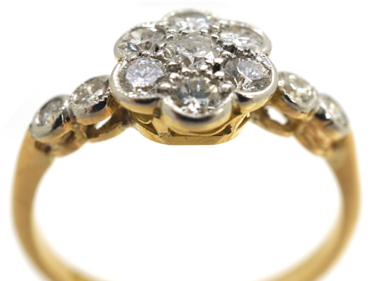 Edwardian 18ct Gold, Platinum & Diamond Cluster Ring