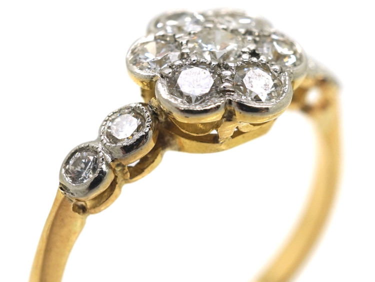 Edwardian 18ct Gold, Platinum & Diamond Cluster Ring