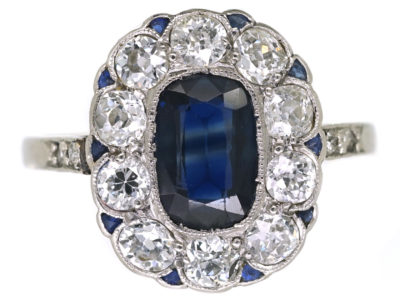 French Platinum, Sapphire & Diamond Oval Cluster Ring