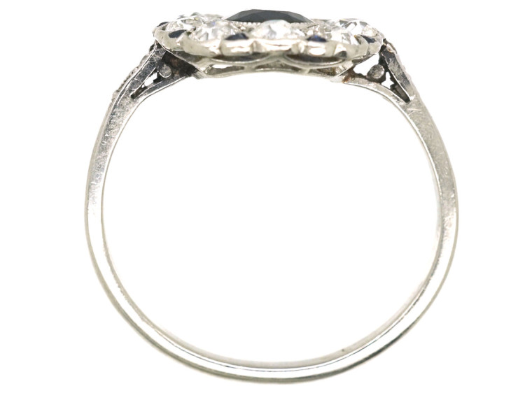 French Platinum, Sapphire & Diamond Oval Cluster Ring