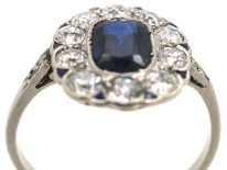 French Platinum, Sapphire & Diamond Oval Cluster Ring
