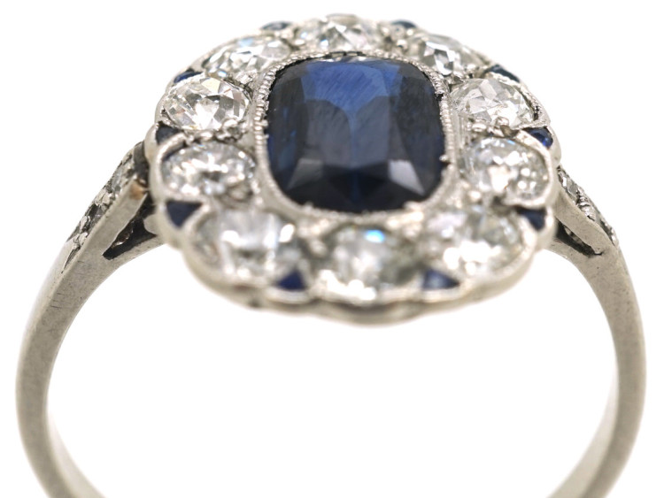 French Platinum, Sapphire & Diamond Oval Cluster Ring