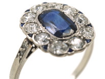 French Platinum, Sapphire & Diamond Oval Cluster Ring