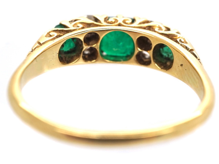 Victorian 18ct Gold, Emerald & Diamond Carved Half Hoop Ring