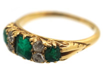 Victorian 18ct Gold, Emerald & Diamond Carved Half Hoop Ring