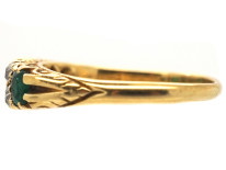 Victorian 18ct Gold, Emerald & Diamond Carved Half Hoop Ring