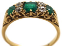 Victorian 18ct Gold, Emerald & Diamond Carved Half Hoop Ring